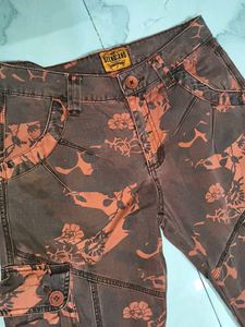 A cool red denim cargo jeans