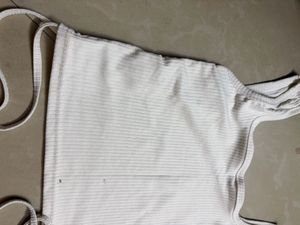 White Ribbed Crop Top with Tie Details