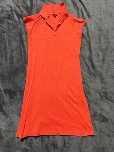 Vibrant Orange Polo Neck Dress