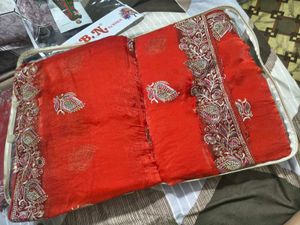 New Embroidered Red Saree