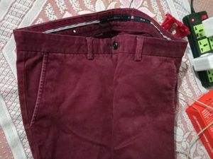 Men's Slim Fit Burgundy Trousers