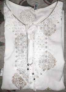 Elegant White Kurti with Gold Print