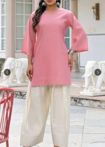 Elegant Pink Kurta with Crem farshi salwar