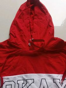 Colorblock Hoodie with "Okay" Print