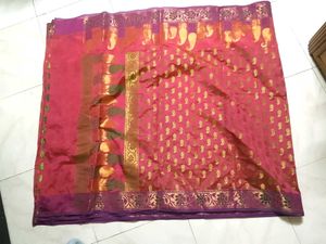 Beautiful Pink Saree with Golden Motifs