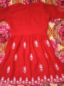 Vibrant Red Embroidered Kurti