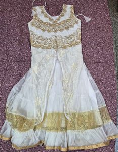 Elegant White &amp; Gold Embroidered Gown