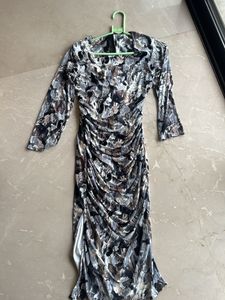 Stylish Ruched Print Midi Dress
