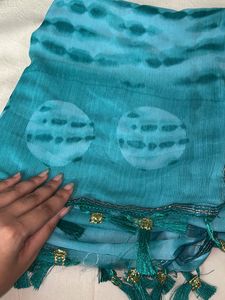Teal Tie-Dye Dupatta with Tassels