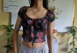 Floral Sheer Mesh Crop Top