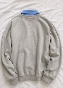 V-Neck Grey Sweatshirt with Blue Shirt Insert