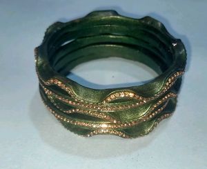 Elegant Green Bangles with Rhinestone Embellishmen