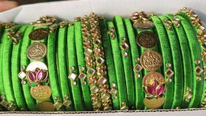 Vibrant Green Silk Thread Bangles Set