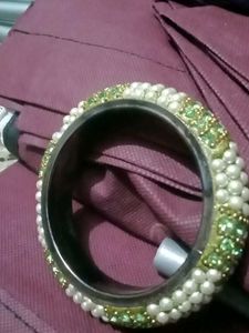 Elegant Pearl and Green Stone Bangle