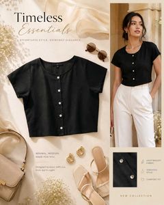 L & XL size Black Button-Up Cropped Top
