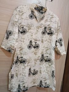 Cream Bicycle Print Kurta