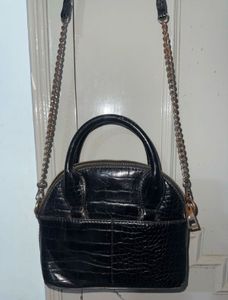 Chic Black Croc Effect Dome Bag