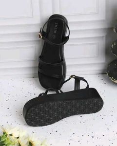Shein buckle fastening Black Platform Wedge