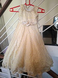 beige dress with Gold Print