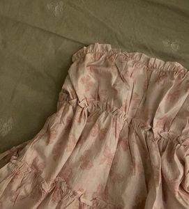 Pink Floral Strapless Dress