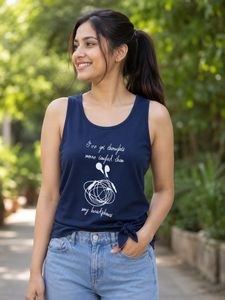 Navy Blue Pure Cotton Printed Tank Top