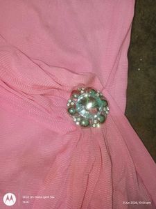 Long Pink Synthetic Top With Stones