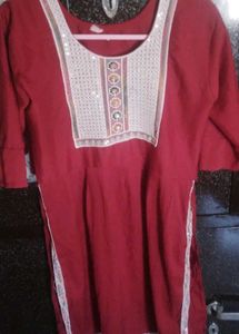 Maroon Kurta with Embellished Neckline