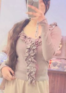 Frilled V-Neck Top