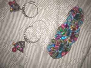 Multicolor Embroidery Buckle With Danglers