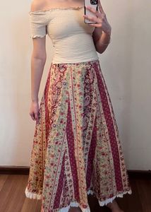 Boho Floral Print Maxi Skirt