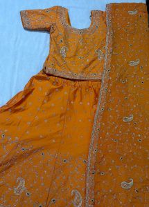 Dabka Embroidery Orange Lehenga Choli Set