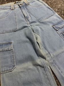 Off Duty Blue Boyfriend Cargo Wide Leg Denims