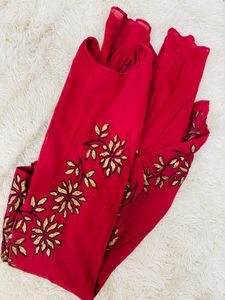 Elegant red Floral Embroidered Dress