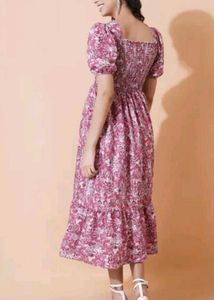 Stylish Floral Print Smocked Midi Dress