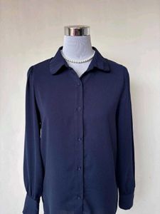Classic Navy Blue Button-Up Blouse