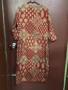 Brick Red Printed Kurta and Pants Set