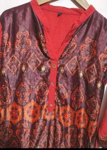 Coral &amp; Brown Kurta Plazo Set For 32 Bust
