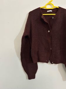 Chic Maroon Button-Up Knit Cardigan
