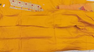 Yellow Kurta with Embroidered Sleeves