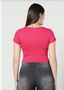 Shein Pink Cropped Henley Top