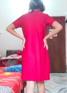 Vibrant marunish Red T-Shirt Dress