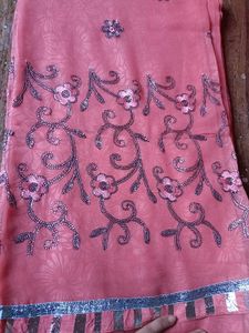 Embroidered Peach Saree