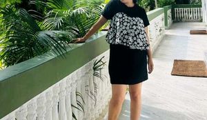 Cute Black &amp; White Floral Peplum dress