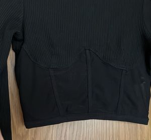 Black Ribbed Mesh Corset Top