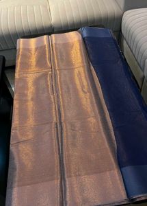 Elegant Navy Blue Saree with Gold Border 💜