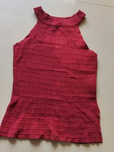 Chic Red Textured Halter Top