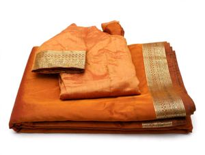 Embellished Rust Orange Art Silk Saree with Heavy