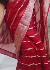 Silver Stripe Red Saree