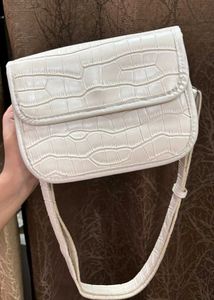 White Croc Embossed Shoulder Bag