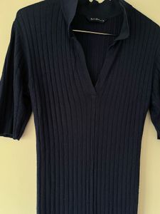Navy Ribbed Knit Maxi Dress